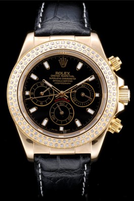 Rolex Daytona Gold Case Crystal Studded Bezel Black Dial (rl386)