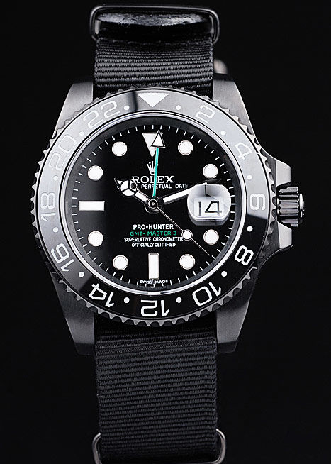 Rolex Swiss GMT Master II Pro-Hunter Black Fabric Strap Black Dial