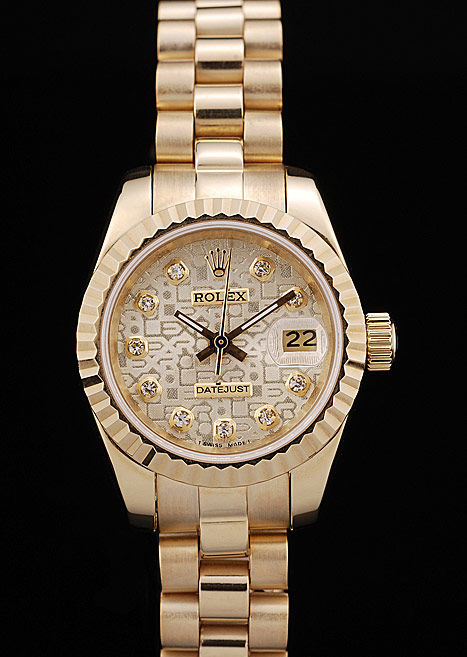 Rolex DateJust Ribbed Pattern Gold Bezel Gold Dial