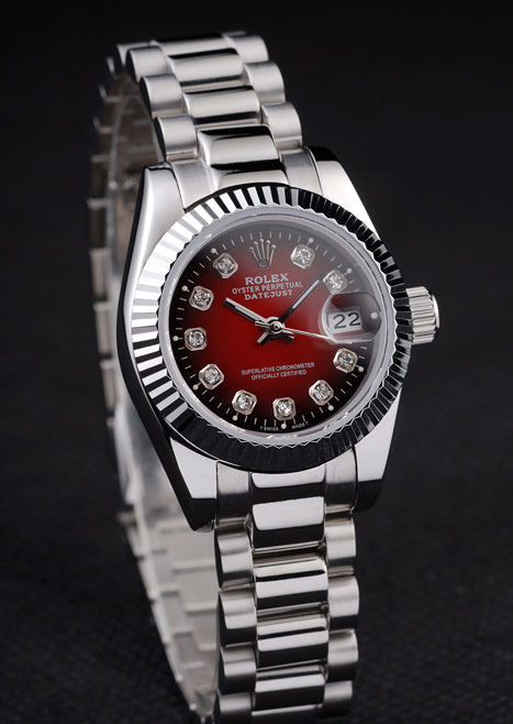 Rolex Datejust Polished Stainless Steel Two Tone Red Dial